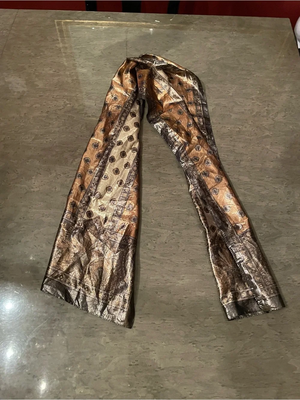 Authentic Oscar de la renta Metallic Brown & Gold Patterned Fashion Scarf
